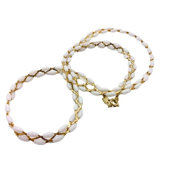 Vintage Woven Chain and Rice Pearl Necklace, Gold Tone Braided Strands - Picture 2 of 2